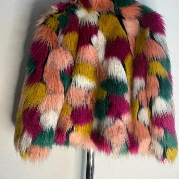 Milly Minis Girls Multicolor Faux Fur Jacket – Size 5 - Picture 3 of 3